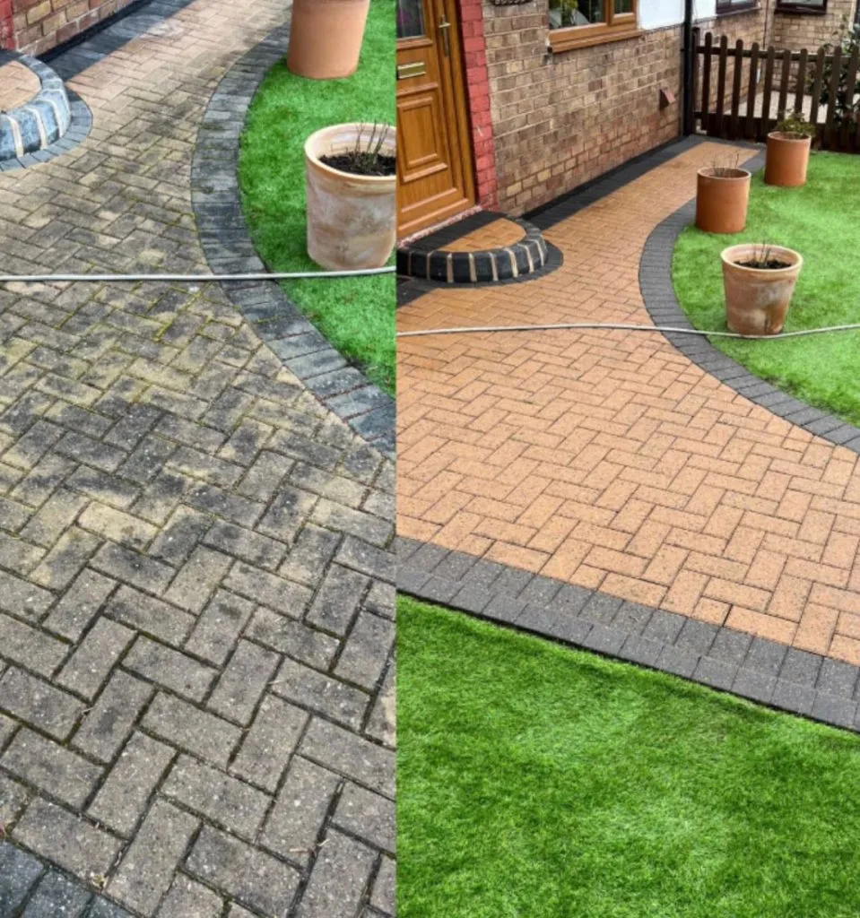 Block paving driveway cleaning before and after