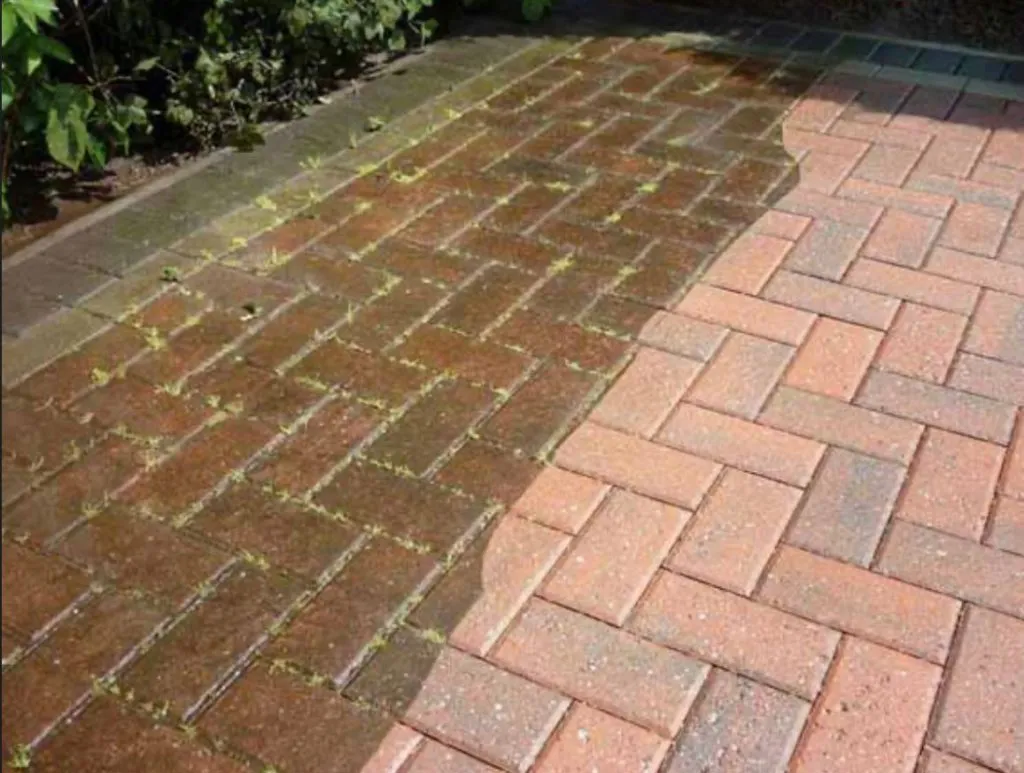 Driveway cleaning comparison side by side