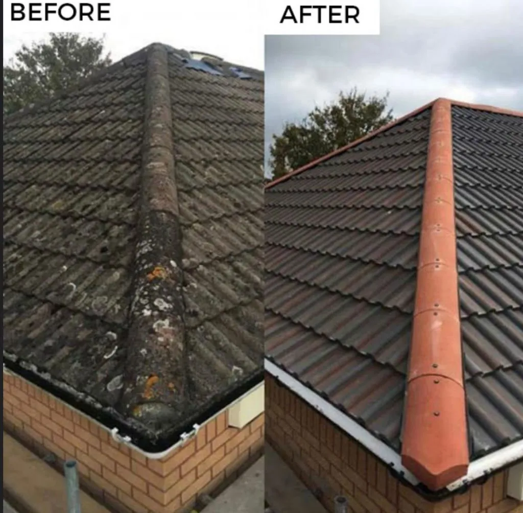 Pitched roof replacement before and after in Birmingham